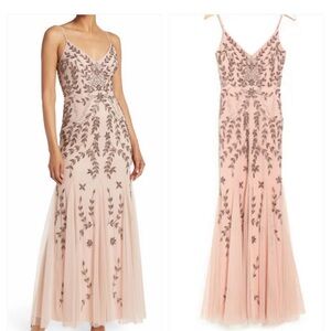 NWT Marina Beaded V-Neck Gown -Blush
